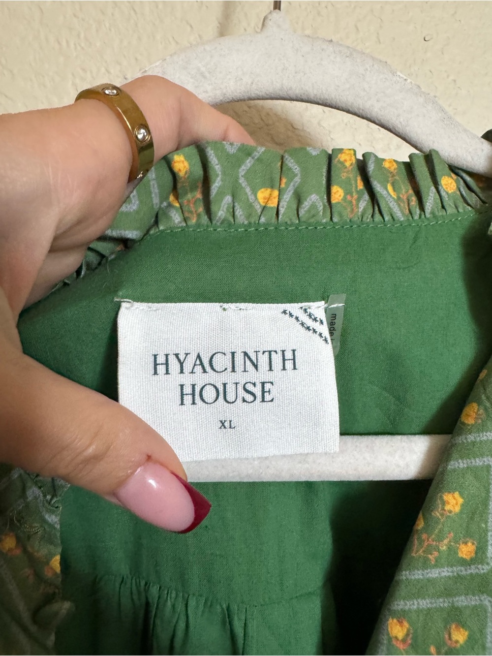 Hyacinth House Green Diamond Floral Mimi Midi Dress Sz XL Boho Puff Sleeve - Picture 5 of 8